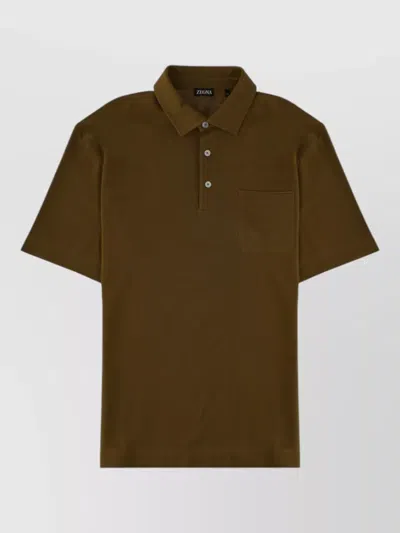 Zegna Polo Shirt Short Sleeves Chest Pocket In Brown