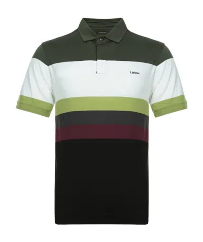 Zegna Polo Shirt With Color Stripes In Black