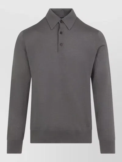 Zegna Polo Sweater Collared Design Ribbed Finishes In Gray
