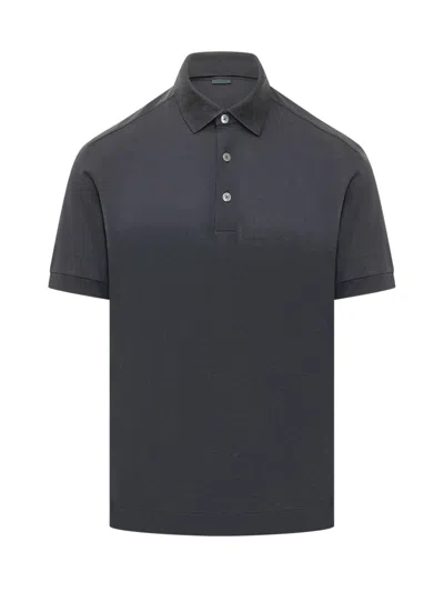 Zegna Polo With Buttoned Sleeves In Blue