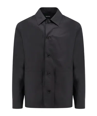 Zegna Poplin Cotton Shirt In Black