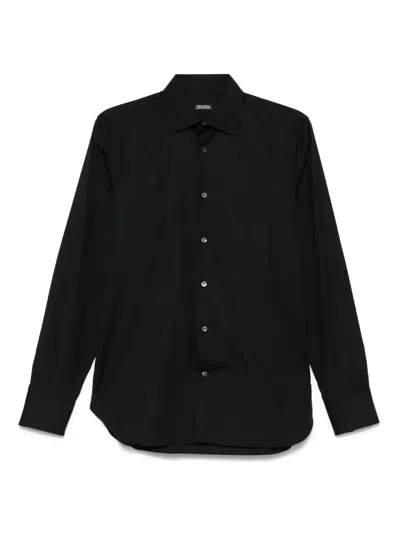 Zegna Poplin Shirt In Black