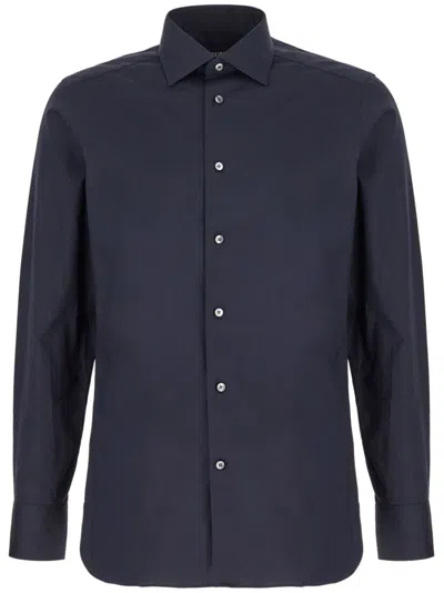 Zegna Button-down Collar Brushed Cotton-twill Shirt In Blue