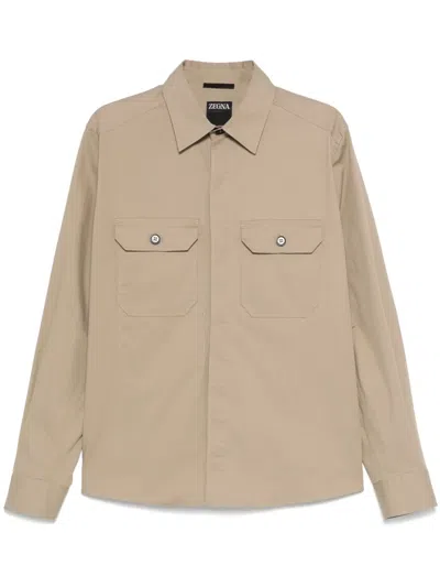 Zegna Cotton Shirt Jacket Button Collar Cuffs Pockets In Yellow