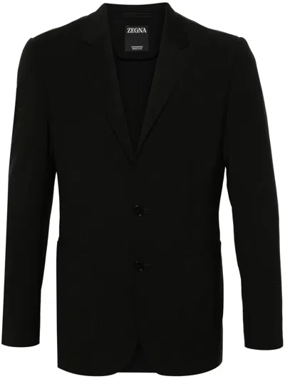 Zegna Poplin Wool Blazer In Black