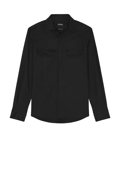 Zegna Premium Cotton Overshirt In Black