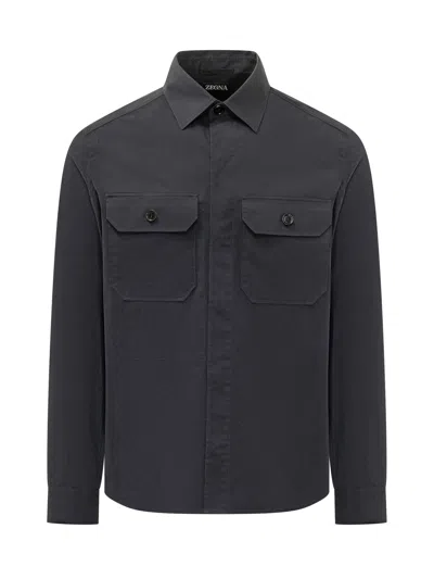 Zegna Premium Cotton Overshirt For Ss26 In Black