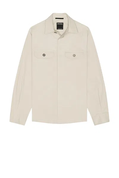 Zegna Premium Cotton Overshirt In Neutral