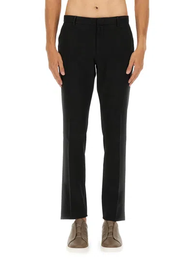 Zegna Black Flat Front Pants In Multi