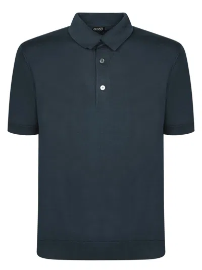Zegna Premium Cotton Polo In Teal Blue