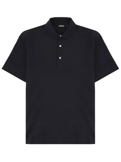 Zegna Premium Cotton Polo Shirt For Men In Blue