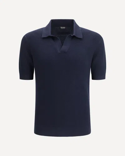Zegna Premium Cotton Polo With Open Collar In Black