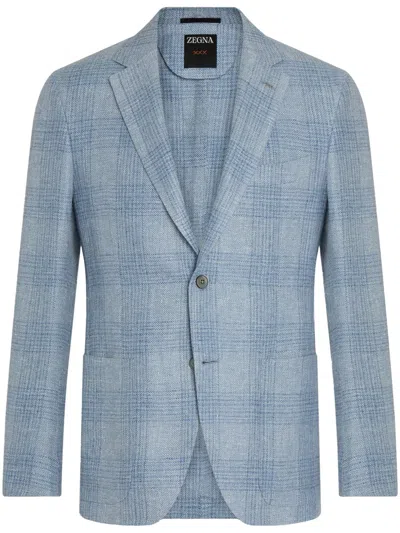 Zegna Checked Single-breasted Blazer In Blau