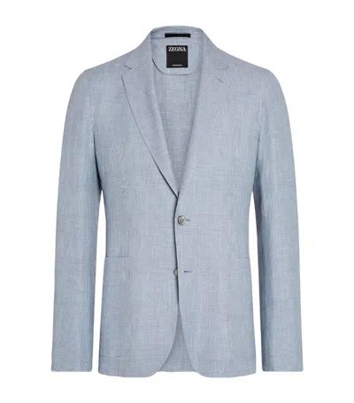 Zegna Prince Of Wales Check Blazer In Blue
