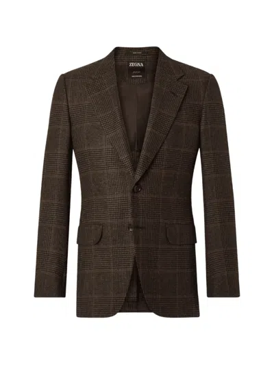 Zegna Prince Of Wales Check Blazer In Brown