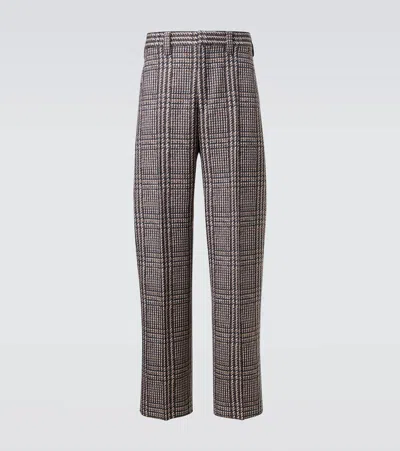 Zegna Prince Of Wales Check Wool Straight Pants In Gray