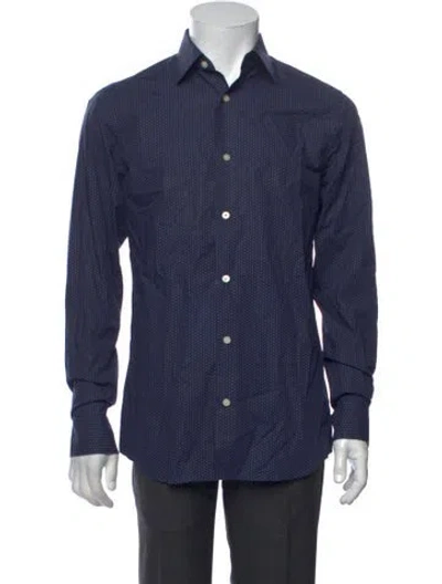 Pre-owned Zegna Printed Long Sleeve Dress Shirt W/ Tags In Blue