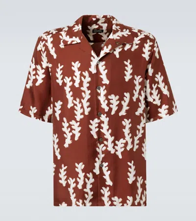 Zegna Printed Silk Bowling Shirt In Brown