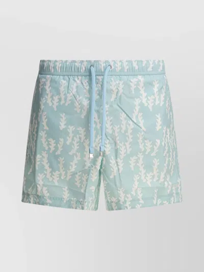 Zegna Printed Swim Trunks With Pocket And Elastic Waistband In Blue