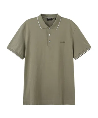Zegna Pull-down Short-sleeved Polo Shirt In Green