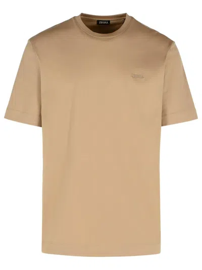 Zegna 'pure' Beige Cotton T-shirt In Brown