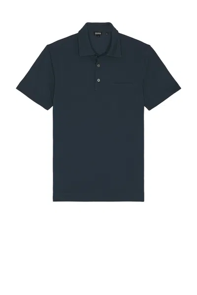 Zegna Pure Cotton Piquet Polo In Blue
