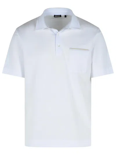 Zegna Ribbed Collar Short Sleeves Chest Pocket Polo In White
