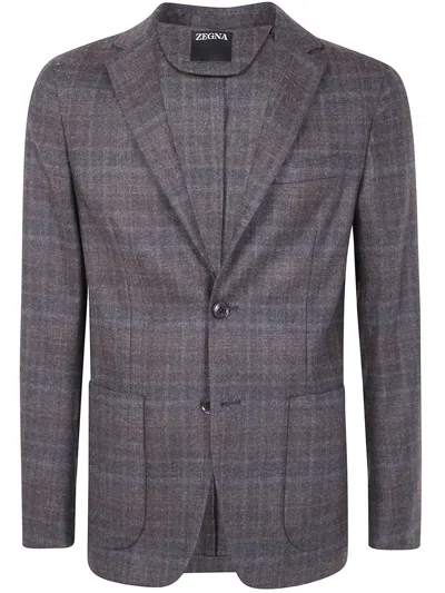Zegna Wool Jacket With Notch Lapel And Pockets In Multi