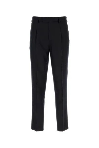 Zegna Pantalon En Laine Trofeo Bleu Marine In Black
