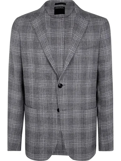ZEGNA WOOL AND LINEN JACKET,R950719A9.1DNMGO GREY WHITE