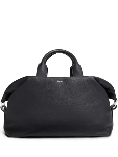 Zegna Raglan Deerskin Holdall In Noir