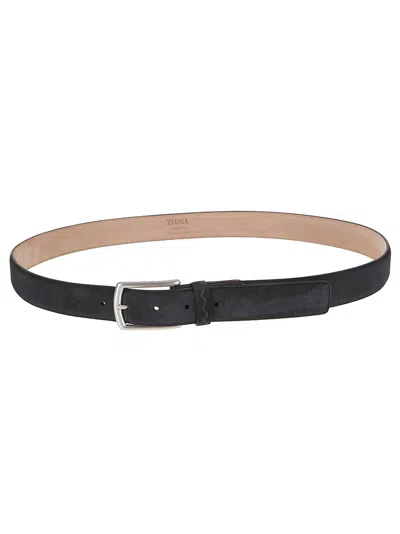Zegna Suede Buckle Belt In Blue