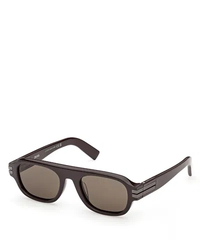 Zegna Rectangular Sunglasses, 52mm In Brown