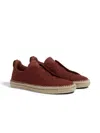 Zegna Red Viscose Linen And Leather Triple Stitch Espadrilles In Rouge