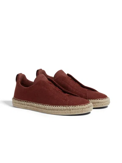 Zegna Red Viscose Linen And Leather Triple Stitch Espadrilles In Rouge