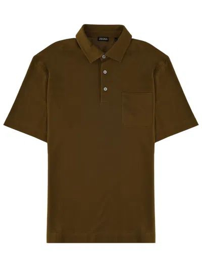 Zegna Cotton Three Button Polo Shirt In Multi