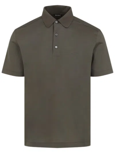 Zegna Regular Fit Short Sleeve Knit Polo In Brown