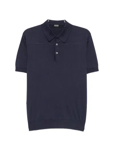 Zegna Reguther Fit 18 Gauge Polo With Short Sleeves In Blue