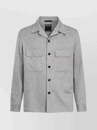 Zegna Relaxed Fit Jacket Chest Pockets In Gray