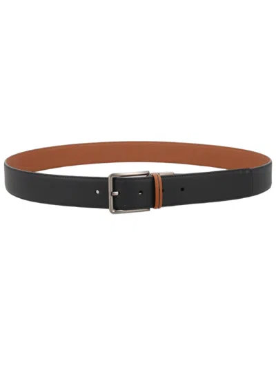 Zegna Reversible Classic Silver Buckle Cow Leather Belt In Multi