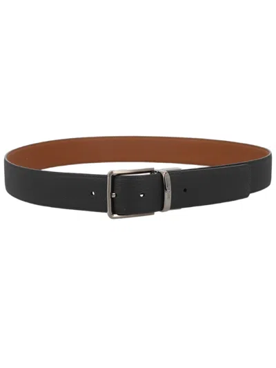 Zegna Reversible Cow Leather Rectangular Buckle Belt In Multi