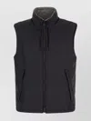 Zegna Reversible High Collar Sleeveless Jacket With Side Pockets In Black