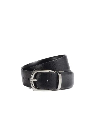 Zegna Black Alpina Engraved Leather And Leather Reversible Belt In Noir