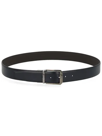 Zegna Dual Sided Leather Belt With Metal Buckle In Black