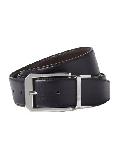 Zegna Reversible Leather Belt Black/dark Brown In Blue