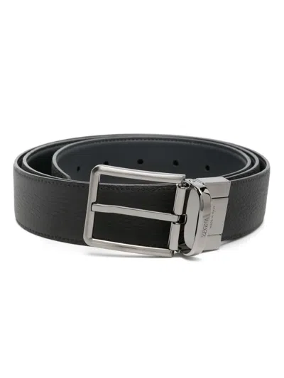 Zegna Reversible Leather Belt In Blau