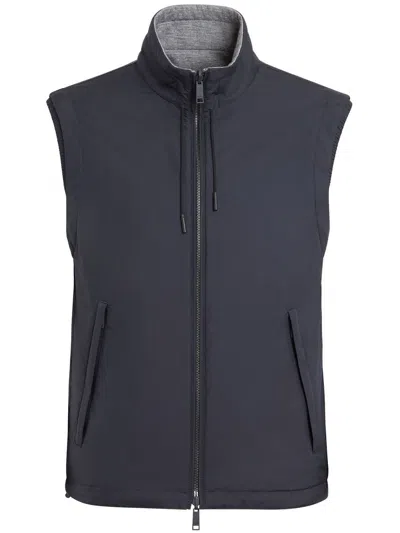 Zegna Zephyr Reversible Gilet In Navy Blue