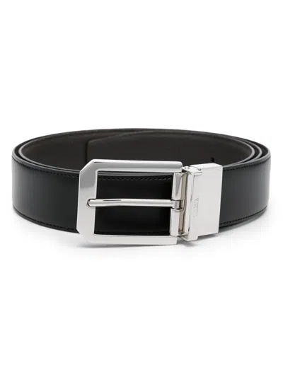 Zegna Reversible-buckle Leather Belt In Black