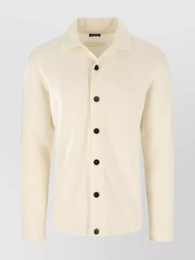 Zegna Ribbed Collared Crewneck Sweater In Beige