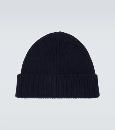 Zegna Ribbed-knit Cashmere Beanie In Blue